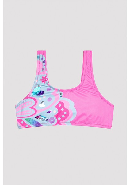 Kız Çocuk Butterfly Halter Parlak Pembe Bikini Takımı