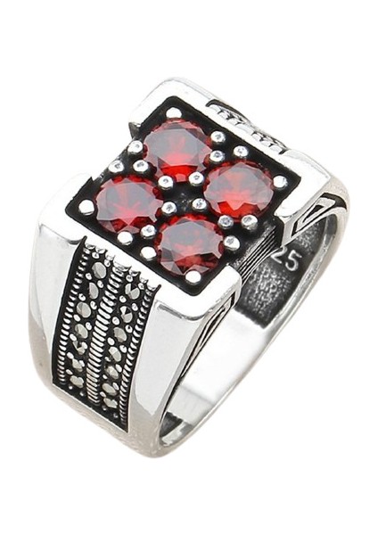 Erkek Yüzük Gümüş 925 Markazit Taşlı