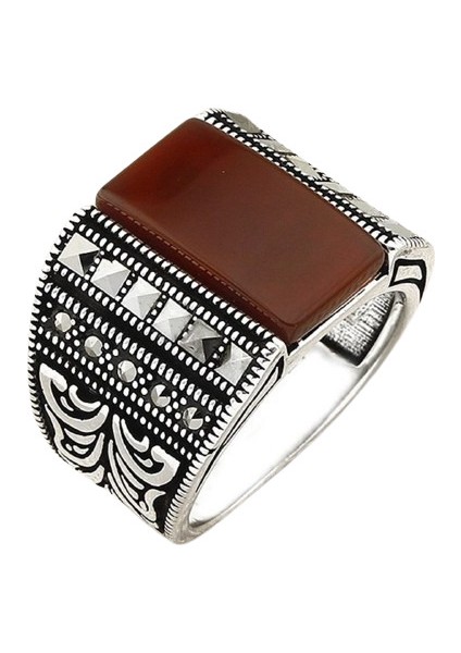 Erkek Yüzük Gümüş 925 Markazit Taşlı