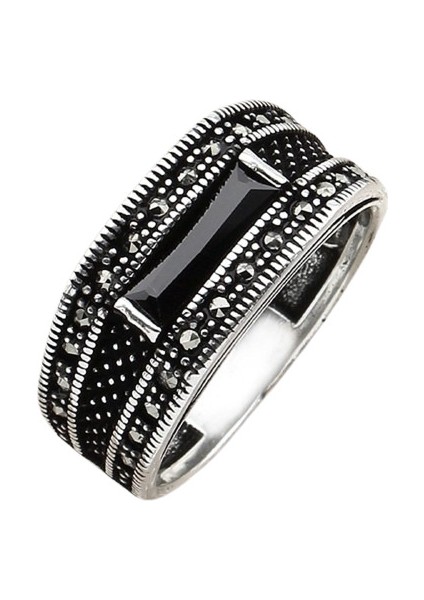 Erkek Yüzük Gümüş 925 Markazit Taşlı