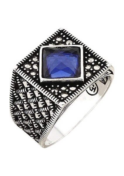 Erkek Yüzük Gümüş 925 Markazit Taşlı