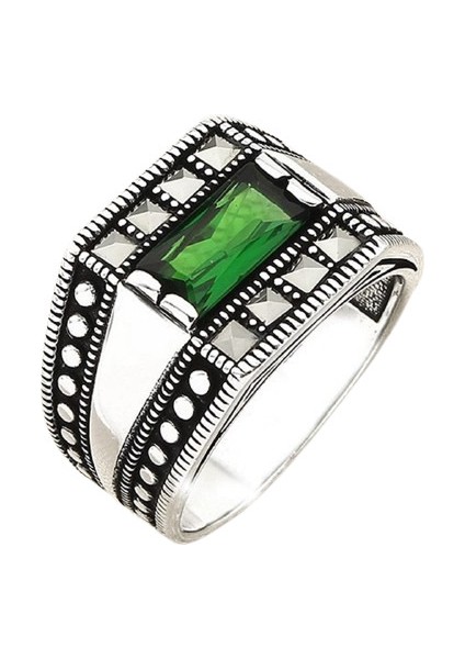 Erkek Yüzük Gümüş 925 Markazit Taşlı