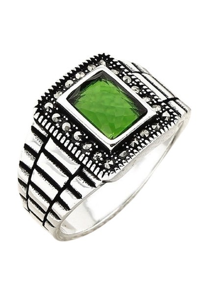 Erkek Yüzük Gümüş 925 Markazit Taşlı