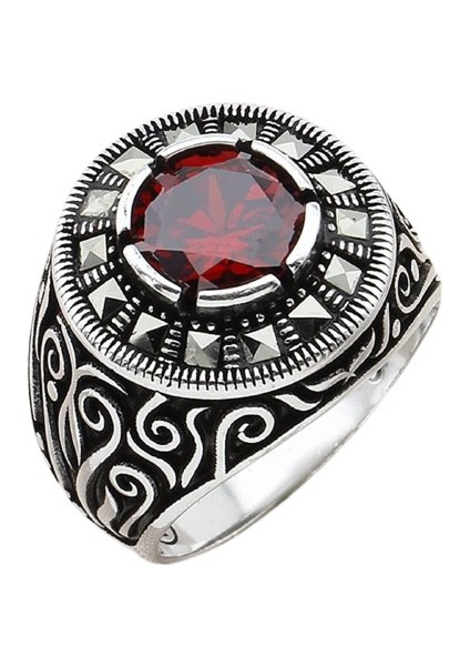 Erkek Yüzük Gümüş 925 Markazit Taşlı