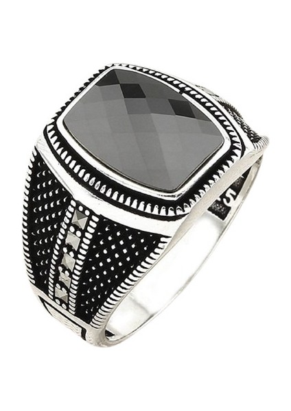 Erkek Yüzük Gümüş 925 Markazit Taşlı