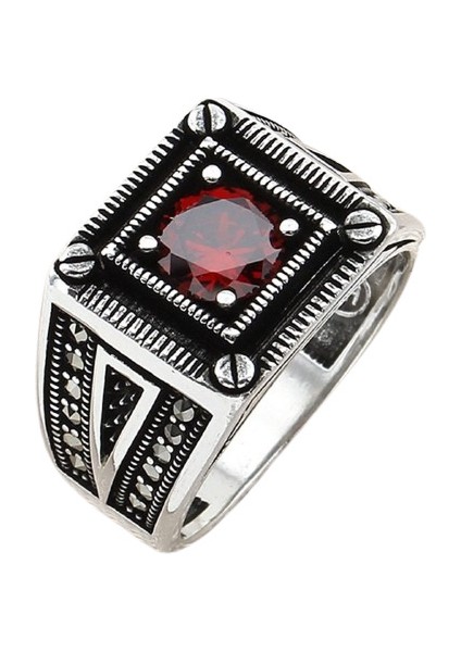 Erkek Yüzük Gümüş 925 Markazit Taşlı