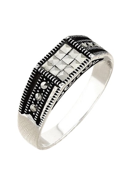 Erkek Yüzük Gümüş 925 Markazit Taşlı