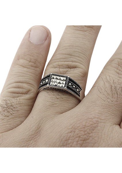 Erkek Yüzük Gümüş 925 Markazit Taşlı fiyatları