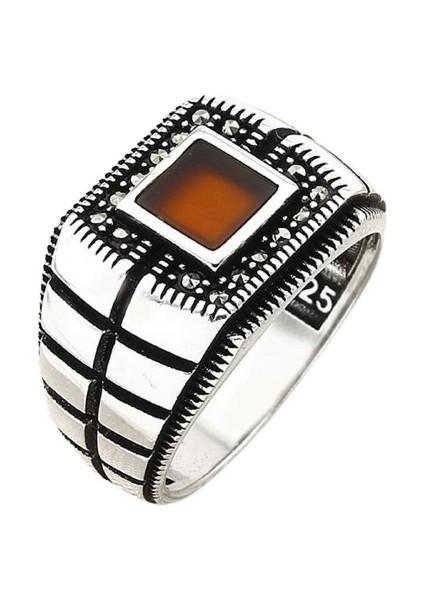 Erkek Yüzük Gümüş 925 Markazit Taşlı