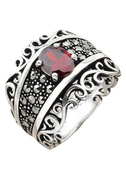 Erkek Yüzük Gümüş 925 Markazit Taşlı