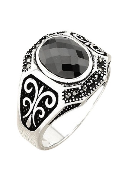 Erkek Yüzük Gümüş 925 Markazit Taşlı