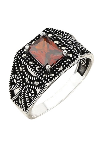 Erkek Yüzük Gümüş 925 Kaplan Markazit Taşlı