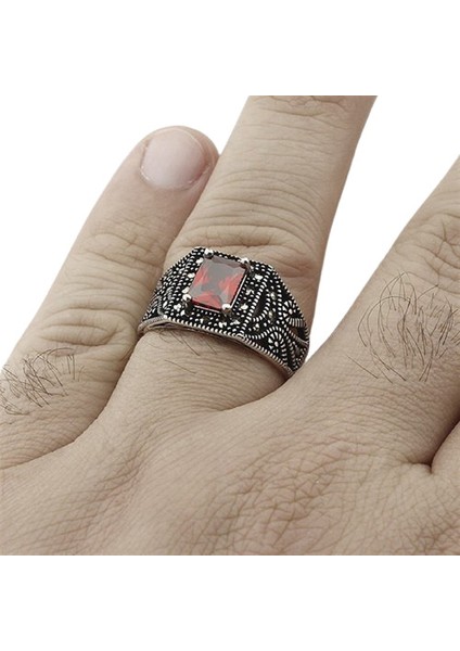 Erkek Yüzük Gümüş 925 Kaplan Markazit Taşlı fiyatları