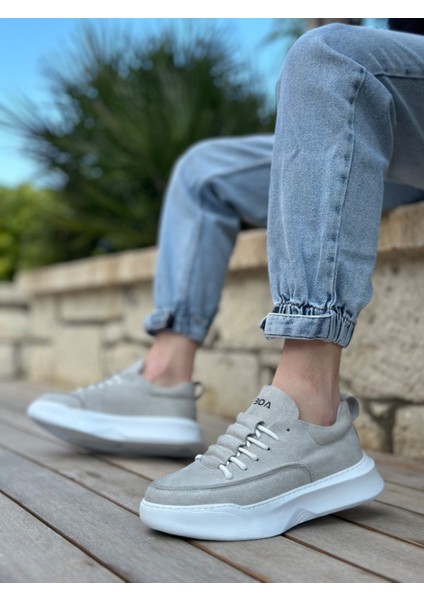 Ba0332 Erkek Yüksek Taban Gri Süet Beyaz Taban Spor Ayakkabı