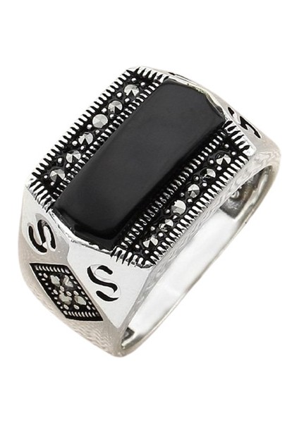 Erkek Yüzük Gümüş 925 Markazit Taşlı