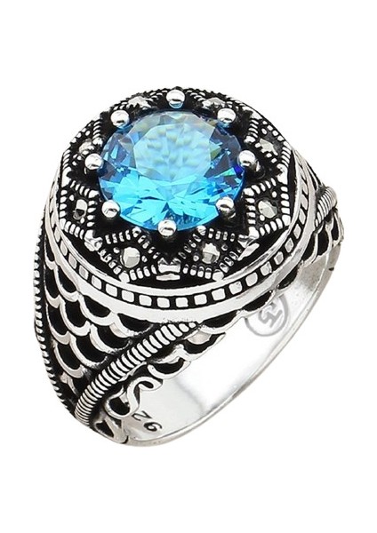 Erkek Yüzük Gümüş 925 Markazit Taşlı