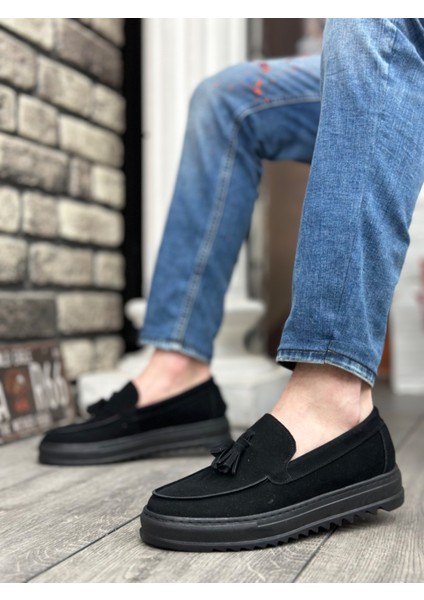 BA0154 Bağcıksız Yüksek Taban Süet Siyah Renk Siyah Taban Püsküllü Erkek Ayakkabı fiyatları