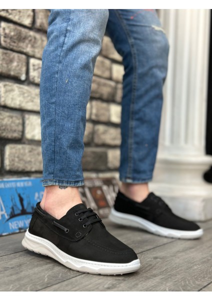 Ba0337 Içi Dışı Nubuk Deri Classic Siyah Günlük Erkek Ayakkabı