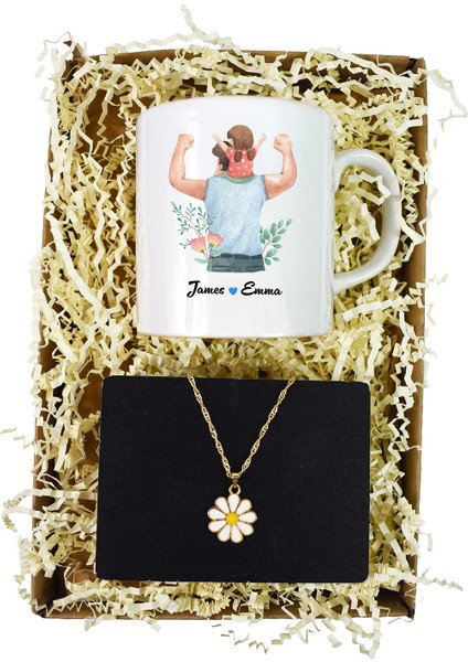 Kutulu Papatya Kolye & Kişiye Figürlü Kupa Seti