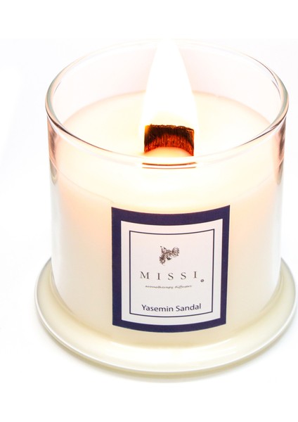 Ahşap Fitilli Yasemin Sandal Kokulu Vegan Mum