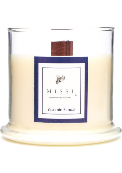 Ahşap Fitilli Yasemin Sandal Kokulu Vegan Mum fiyatları