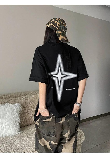 Y2K Ön Arka Baskılı Siyah T-Shirt