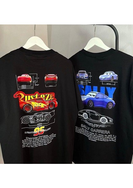 Sally Baskılı Oversize Siyah T-Shirt