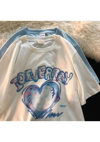 Heart Baskılı Beyaz Oversize T-Shirt fiyatları