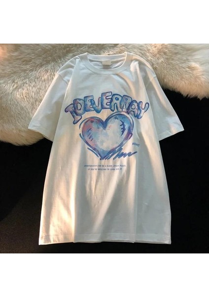 Heart Baskılı Beyaz Oversize T-Shirt modelleri