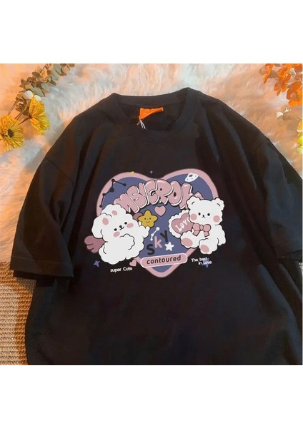 Harajuku Cute Siyah Oversize T-Shirt