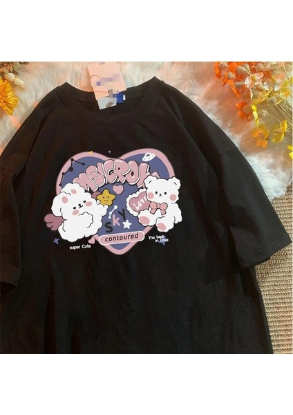 Harajuku Cute Siyah Oversize T-Shirt fiyatları