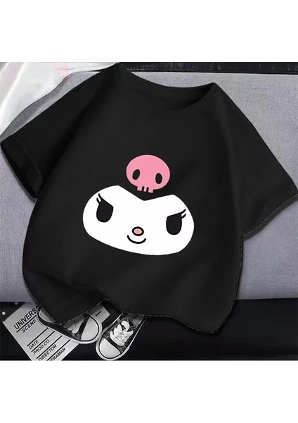 Harajuku Kuromi Face Oversize Siyah T-Shirt