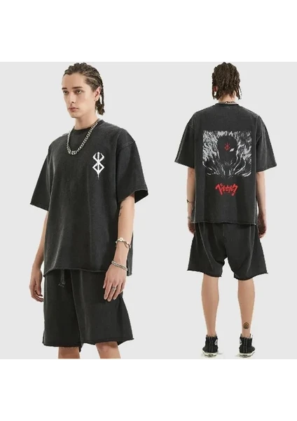 Touz Moda Yıkamalı Anime Berserk Baskılı Oversize Vintage T-Shirt