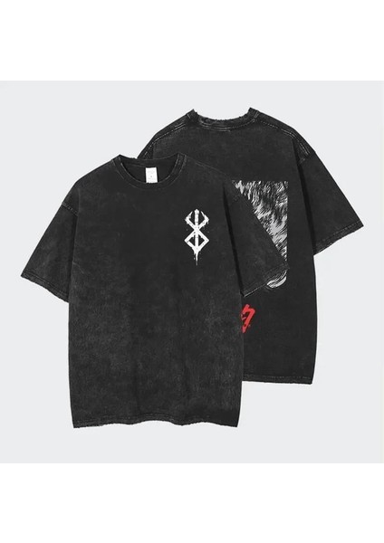 Yıkamalı Anime Berserk Baskılı Oversize Vintage T-Shirt