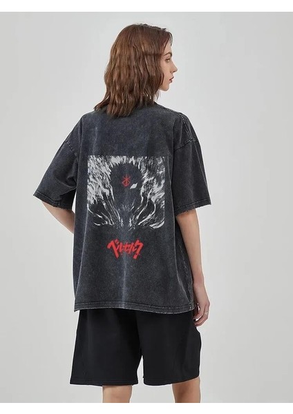 Yıkamalı Anime Berserk Baskılı Oversize Vintage T-Shirt fırsatları
