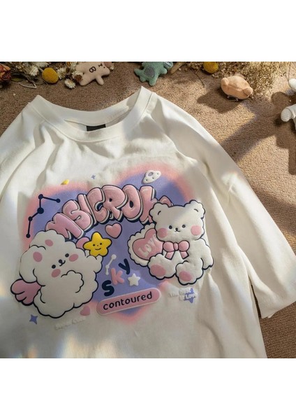 Harajuku Cute Beyaz Unisex Oversize T-Shirt