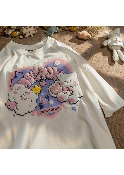 Harajuku Cute Beyaz Unisex Oversize T-Shirt