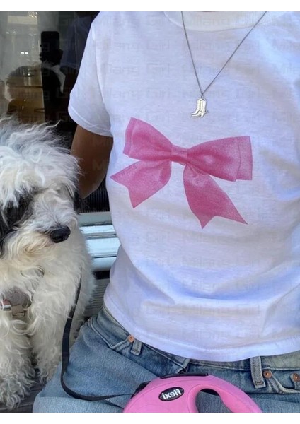 Ribbon Baskılı Crop Bluz