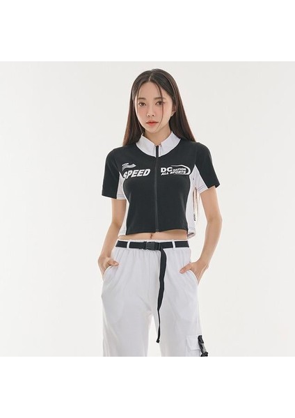 Speed Baskılı Fermuarlı Crop Top