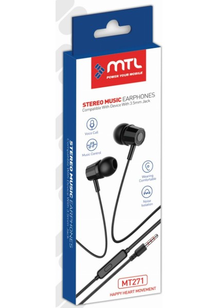 Redmi 12C Uyumlu Mikrofonlu Stereo Kablolu Kulaklık MT271