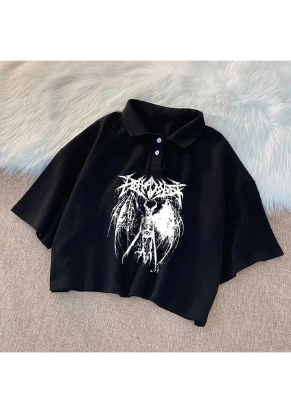 Gothic Devil Polo Yaka Crop modelleri