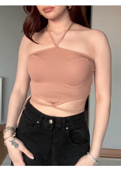 Çapraz Askılı Ribanalı Crop Bluz fiyatları