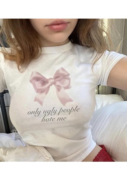 Ribbon Baskılı Crop Bluz