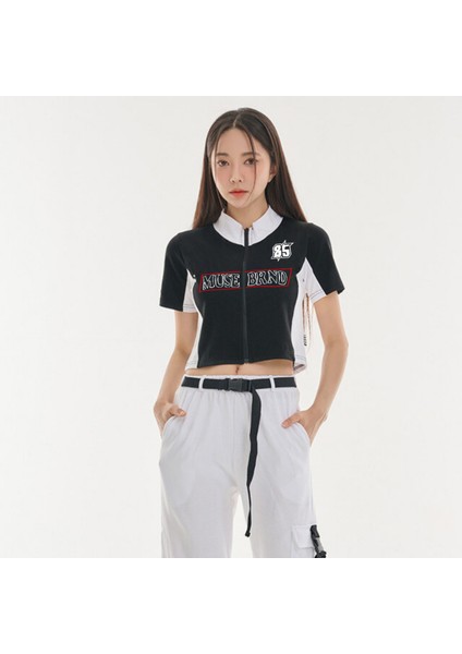 Muse Brand Baskılı Fermuarlı Crop Top