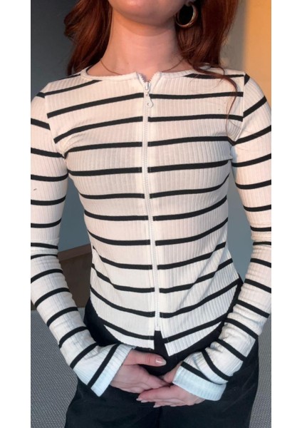 Ribanalı Çizgili Fermuarlı Crop Bluz fırsatları