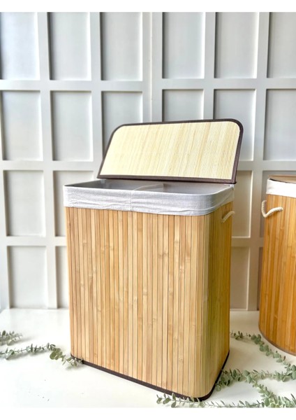 Bambu Çamaşır Sepeti Dikdörtgen 2 Bölmeli 63X52X32 fırsatları