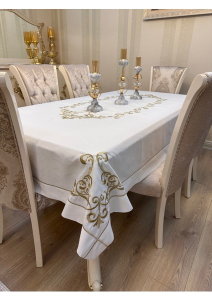 Masa Örtüsü Gold Işlemeli Leke Tutmaz Gardenya Kumaş modelleri
