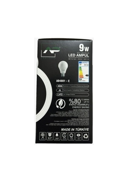 Uzmlight Adal LED Ampul 9W 6500KL  82LM E27+10 Adet