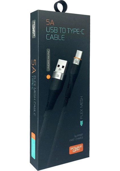HC05 Ip Örgülü 5A Usb- Type C Şarj ve Data Kablosu
