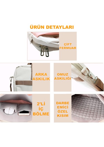 Macbook Air 13 A1466 A1369 Için Macbook Çantası 2 Bölmeli AL4227 Krem Pembe Mavi